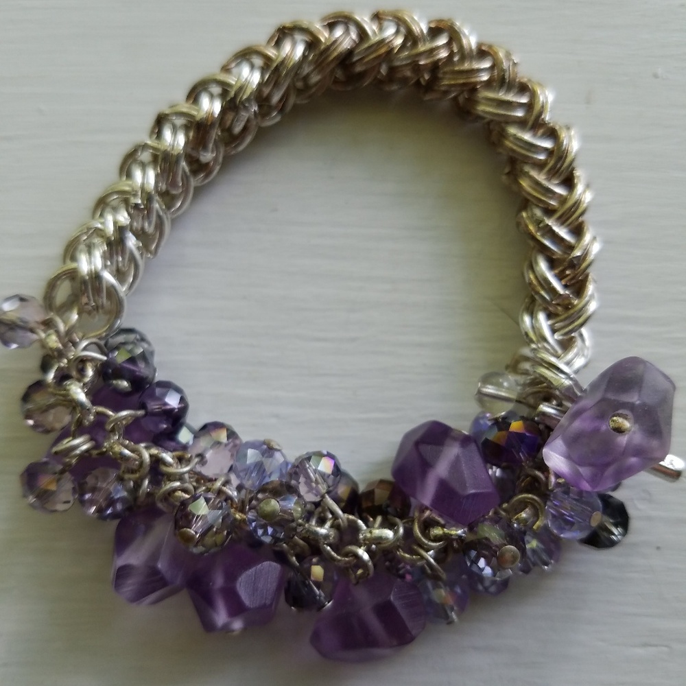 Kenneth Cole silver braids and purple charm bracel